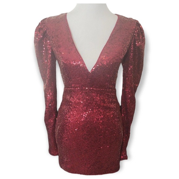 Michael Costello X Revolve Wine Sequin Mini Dress - Picture 3 of 6